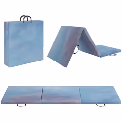 Tapis de gymnastique HOMCOM yoga pilates fitness pliable en 3 panneaux avec poignées revêtement synthétique 180 x 60 x 5 cm g ...