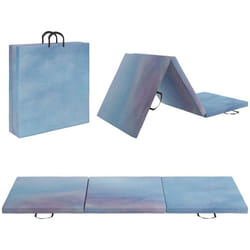 Tapis de gymnastique HOMCOM yoga pilates fitness pliable en 3 panneaux avec poignées revêtement synthétique 180 x 60 x 5 cm gris