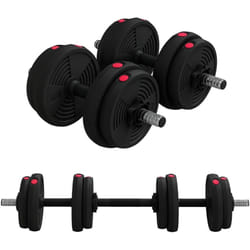 Sportnow - Haltères 2 en 1 réglables - haltères libres 15 Kg - barres incluses - entraînement musculaire & haltérophilie - noir rouge