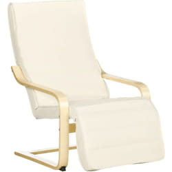 Fauteuil style nordique - repose-pied réglable - déhoussable - bois de bouleau tissu crème