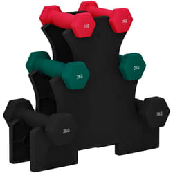Sportnow - Ensemble d'haltères hexagonaux courtes total 12 Kg - support d'haltères incluses - pour la musculation, 6 haltères - 2 x 1kg, 2 x 2kg, 2 x