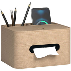 Organiseur de bureau HOMCOM rangement bureau multifonction avec 2 compartiments boîte à mouchoirs en bois naturel