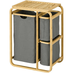 Homcom - Panier à linge corbeille à linge bac linge sale 3 paniers amovibles bambou non-tissé gris