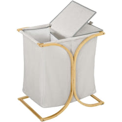 Homcom - Panier à linge corbeille à linge bac linge sale 2 paniers bambou polyester gris
