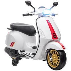 Scooter électrique enfant AIYAPLAY Vespa 6 V dim. 107L x 47l x 73H cm Musique MP3 Port USB Phare 2 roulettes pour 3-6 ans Blanc