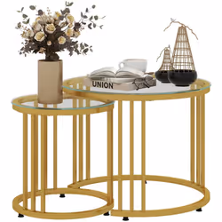 Apportez une touche élégante à votre intérieur avec ce magnifique lot de 2 tables d'appoints gigognes encastrables. En métal  ...