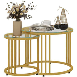 Homcom - Lot de 2 tables basses gigognes rondes style Art Déco - ø 60/40 cm - acier doré plateau verre trempé