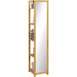 Optimisez votre espace avec les étagères de salle de bain HOMCOM. Cette unité en bambou, avec un miroir complet et 6 niveaux  ...