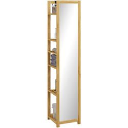 Homcom - tagère de salle de bain grand miroir 2 en 1 - 6 étagères - dim. 35L x 35l x 168H cm - bambou