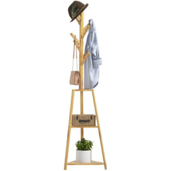 Homcom - Portemanteau sur pied bois bambou - 8 patères, 3 étagères - dim. 46L x 46l x 175H cm