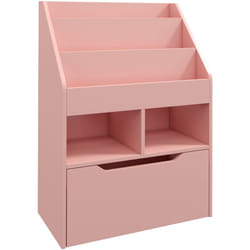 Bibliothèque étagère multi-rangement 3 étagères 2 niches grand tiroir mdf rose