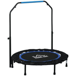 Trampoline de fitness gymnastique - HOMCOM - avec poignée réglable pliable 6 pieds 28 ressorts Ø 102 cm noir bleu