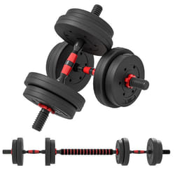 Ensemble dhaltères Courtes HOMCOM Total 15 Kg 2 en 1 poids réglable - Barres incluses - entraînement Musculaire & haltérophilie