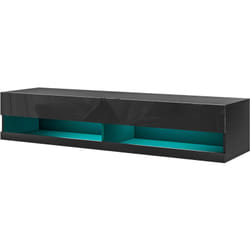 Homcom - Meuble tv mural led - banc tv flottant - 2 portes battantes - dim. 150L x 40l x 30H cm - noir laqué