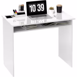 Ce magnifique bureau droit blanc multi-rangement doté de 1 étagère, d'une niche, et d'un grand plateau de travail vous permet ...