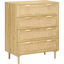 Elégante et tendance, cette commode à tiroirs en rotin sublimera l'espace intérieur de votre choix. Perchée sur ses pieds ass ...