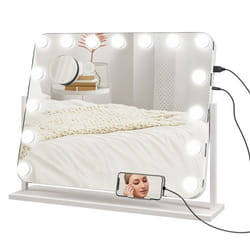 Miroir maquillage - HOMCOM - lumineux LED intensité réglable miroir grossissant port de charge USB - rotation à 360° - 63 x 50 cm