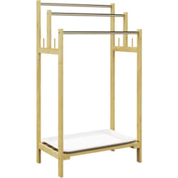 Homcom - Porte-serviettes style cosy naturel - 3 barres, étagère, plateau, 4 crochets acier inox. bambou verni