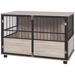 Cette splendide cage pour chien style industriel en acier noir et panneaux de particules aspect bois vous permettra de mêler ...