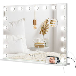 Miroir maquillage Hollywood lumineux led intensité réglable grossissant charge usb support blanc