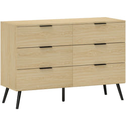 Commode 6 tiroirs style scandinave - dim. 110L x 40l x 75H cm - métal noir aspect bois clair