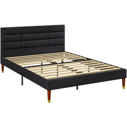 Lit double design industriel - tête de lit, pied de lit et sommier - dim. 141l x 207P x 88H cm - compatible matelas 140 x 200 cm - tissu 100%