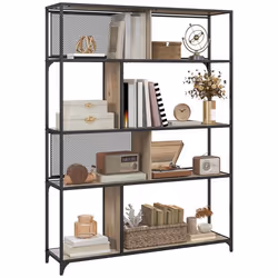 Bibliothèque étagère 5 niveaux portes coulissantes maille cadre acier style industriel - dim. 120L x 30l x 161H cm - gris noi ...