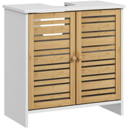 Homcom - Meuble sous vasque style cosy naturel - 2 portes, étagère - dim. 60L x 30l x 60H cm - blanc bambou