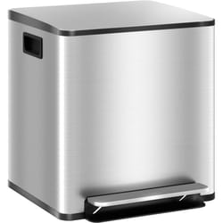 Homcom - Poubelle de cuisine de 2 x 15L poubelle à pédale 2 compartiments, en acier inoxydable avec couvercle à fermeture douce, seaux amovibles,