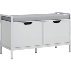 Banc à chaussures meuble à chaussures, 2 placards, meuble d'entrée avec coussin rembourrée, pour couloir, entrée, chambre, 84l x 35P x 50H cm, blanc