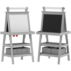Tableau chevalet enfant 3 en 1 tableau double face enfant avec tableau blanc magnétique tableau à craie rangements bois gris
