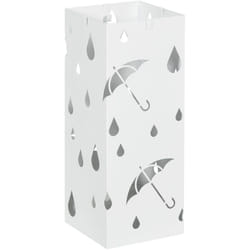 Homcom - Porte-parapluie design - support à parapluie h. 41 cm - 4 crochets, bac à eau - acier blanc