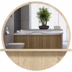 Ce superbe miroir rond de salle de bain avec 1 étagère vous permettra de vous maquiller, coiffer, vous préparer plus facileme ...