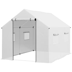 Serre de jardin tunnel 6 m² porte 4 fenêtres acier galvanisé pe blanc