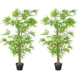 Outsunny - Lot de 2 Bambous artificiels hauteur 1,5 m 644 feuilles denses réalistes pot inclus noir avec lichen vert