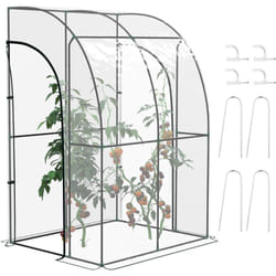 Outsunny - Serre de jardin adossée serre adossée dim. 1,43L x 1,18l x 2,12H m 2 portes zippées enroulables acier pvc transparent