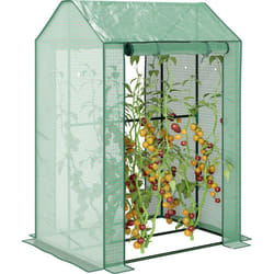 Outsunny - Serre de jardin avec 2 espaces et 2 portes enroulables - 0,8 m² Serre à tomates dim. 1L x 0,8l x 1,5H m, Acier et pe haute densité