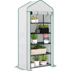 Outsunny - Serre de jardin balcon 5 niveaux porte acier pe blanc