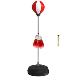 Sac de Frappe sur Pied HOMCOM Punching ball sur pied réglable en hauteur 126-144 cm avec gants pompe et base de lestage rouge