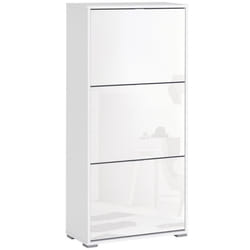 Meuble à Chaussures HOMCOM Armoire à chaussures 3 Portes abattantes 3 Compartiments en bois dim. 60L x 26I x 124H cm Blanc laqué