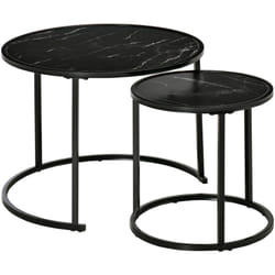 Homcom - Lot de 2 tables basses rondes gigognes empilables métal noir aspect marbre noir