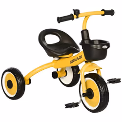Tricycle enfants AIYAPLAY avec sonnette et panier - selle réglable avec dossier - pour enfant de 2 à 5 ans jaune