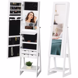 Ce miroir de rangement HOMCOM combine design élégant et fonctionnalité avec un miroir en pied ajustable et divers rangements  ...