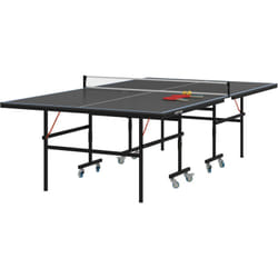Sportnow - Table de ping pong tennis de table pliable 8 roues - filet, 2 raquettes, 3 balles inclus - noir gris