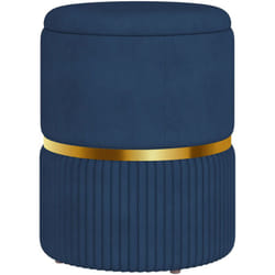 Homcom - Pouf repose-pied tabouret design avec coffre de rangement velours côtelé acier brossé doré bleu foncé