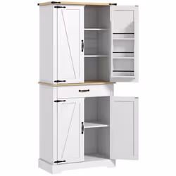 Homcom 83A-143V80WT, Buffet, Colonne, 4 portes(s), 6 étagères, Blanc, Panneaux MDF, Tableau à particules