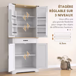 Homcom 83A-143V80WT Armoire de rangement de salle à manger et de cuisine Buffet - Vue supplémentaire 6