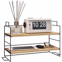 Découvrez cette élégante étagère de rangement pour bureau, dotée de deux niveaux en bois naturel et d'une structure en métal  ...