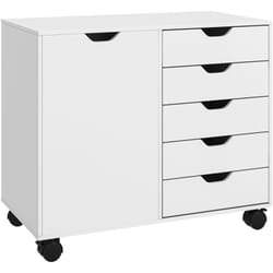 Homcom - Caisson rangement bureau support d'imprimante 5 tiroirs porte étagère dim. 78L x 40l x 66H cm blanc