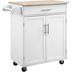 Desserte de cuisine - 2 portes, étagère, tiroir, porte-torchons - bois hévéa pin blanc